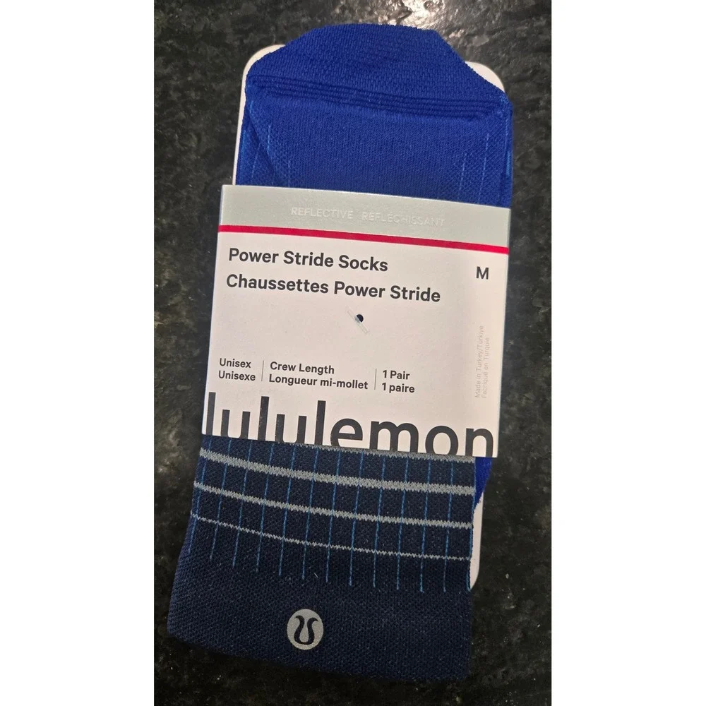 Lululemon Power Stride Crew Socks M True Navy River Blue Reflective LU9D56S